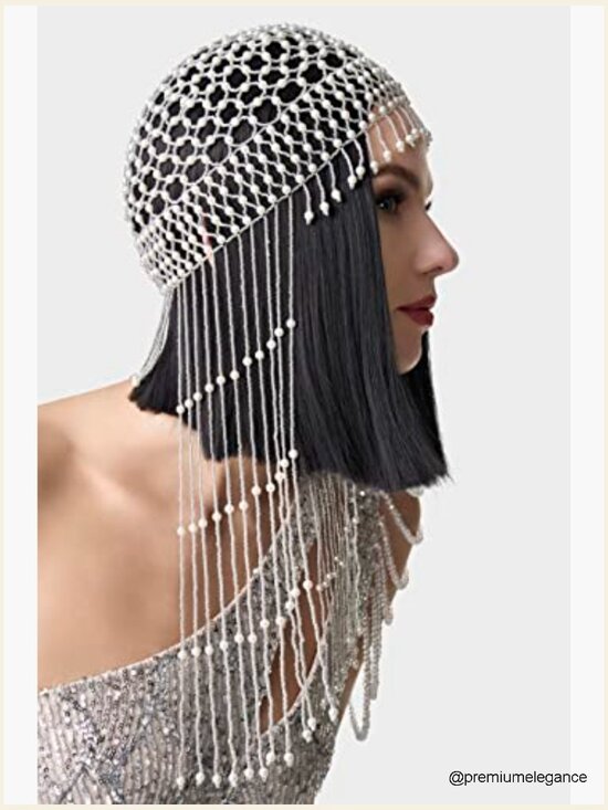 1920s Pearl Flapper Cap Headpiece - Gatsby Head Chain - Adult Costume Accessory